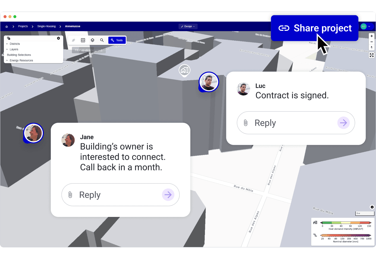 Collaborate on a shared thermal network project
